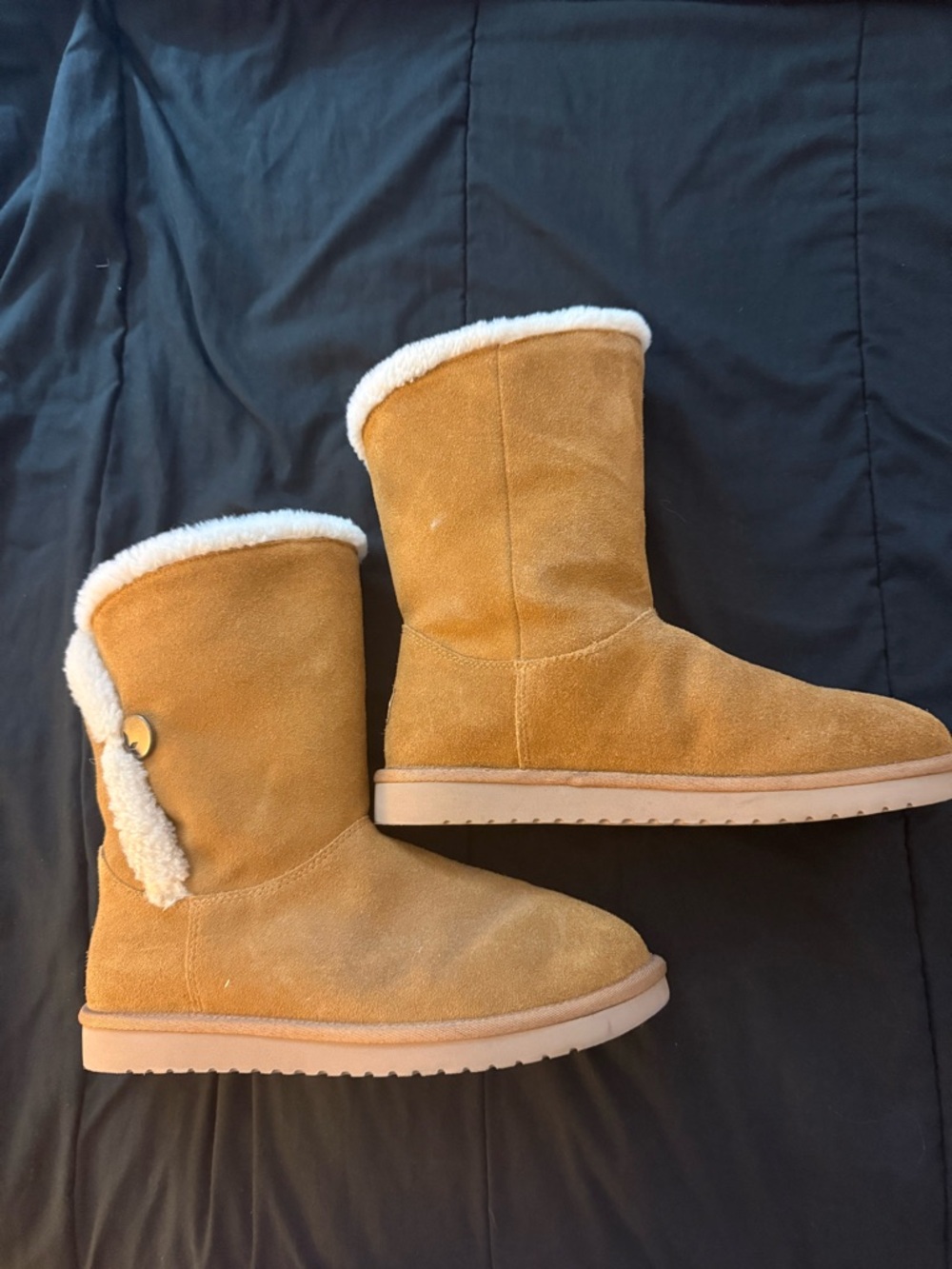 Koolaburra Tan Suede Shearling-Trim Winter Boots